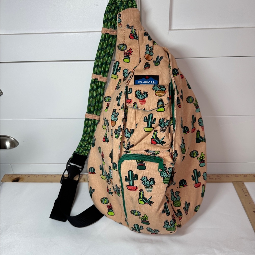 KAVU Beige Crossbody Bag with Cactus Pattern